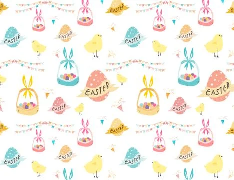 Happy easter pattern background, Cute easter pattern for kids, Vector illustr Stock Illustration