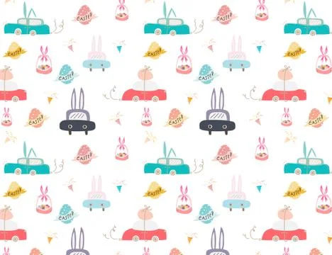 Happy easter pattern background, Cute easter pattern for kids, Vector illustr Stock Illustration