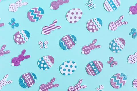 Happy Easter Pattern on blue. Stock Photos