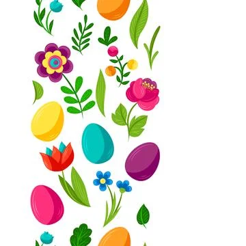 Happy Easter pattern. Cute bunnies, eggs and flowers for celebration. Stock Illustration