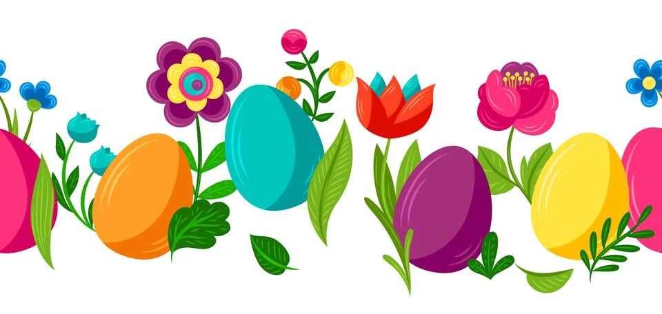 Happy Easter pattern. Cute eggs and flowers for celebration. 스톡 일러스트