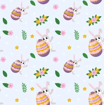 Happy easter pattern with cute rabbit and egg Stockillustratie