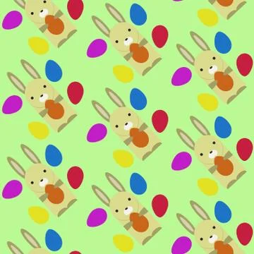 Happy Easter Pattern with Rabbits and Eggs Stock Illustration