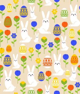 Happy Easter pattern seamless. Bunny and egg background 스톡 일러스트