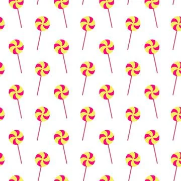 Happy Easter pattern with yellow red swirl lollipop in festive spring style Stock Illustration