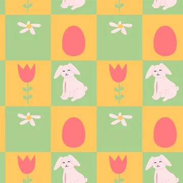 Happy easter patterns with bunny flowers and eggs for festive designs Stock Illustration