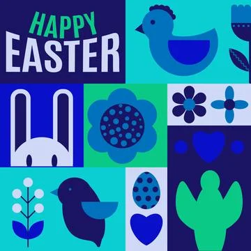 Happy Easter. Patterns. Modern geometric abstract style. Easter eggs, rabbi.. 库存插图