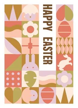 Happy Easter. Patterns. Modern geometric abstract style. Perfect for a poster 库存插图