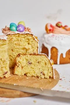 Happy Easter, A piece of cut Easter cake for the holiday Stock Photos