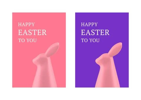 Happy Easter pink bunny bauble 3d greeting card set design template realist.. Stock Illustration
