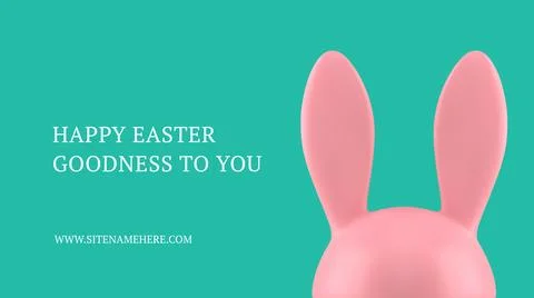 Happy Easter pink bunny head 3d banner design template realistic vector illus 스톡 일러스트