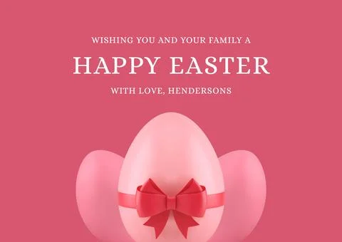 Happy Easter pink chicken eggs bow ribbon festive 3d greeting card realistic  Stock Illustration