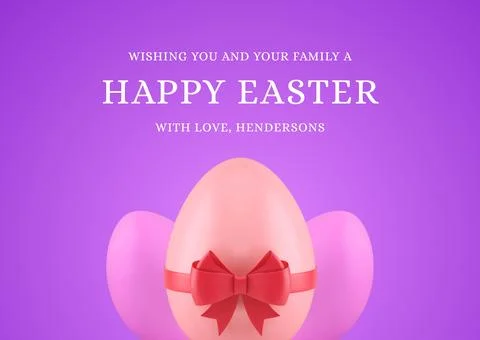 Happy Easter pink chicken eggs bow ribbon festive 3d greeting card realistic  Stock Illustration