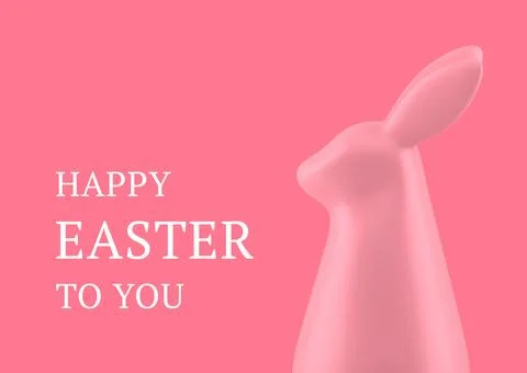 Happy Easter pink rabbit 3d greeting card religious holiday design template.. Stock Illustration