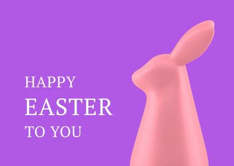 Happy Easter pink rabbit 3d greeting card religious holiday congratulations.. Stock Illustration