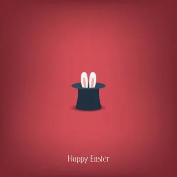 Happy Easter postcard design. Bunny ears in magician or illusionist hat. Hiding Stock Illustration