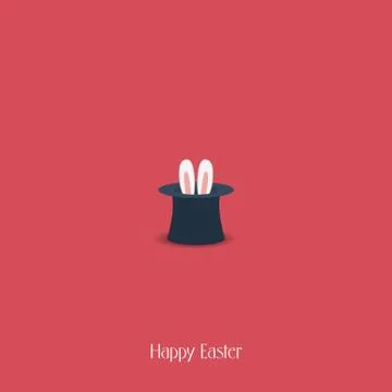 Happy Easter postcard design. Bunny ears in magician or illusionist hat. Hiding Stock Illustration