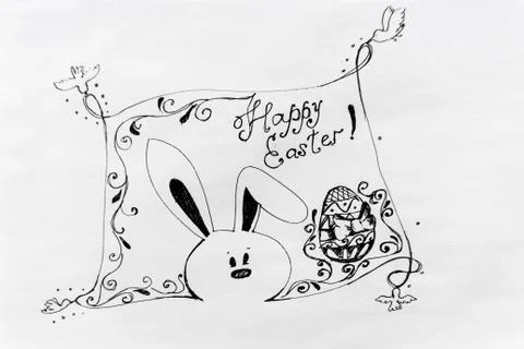Happy Easter postcard drawn on paper Stock Illustration