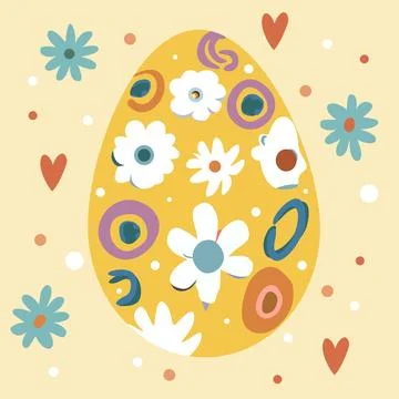 Happy Easter postcard with egg and floral decoration. Stock Illustration
