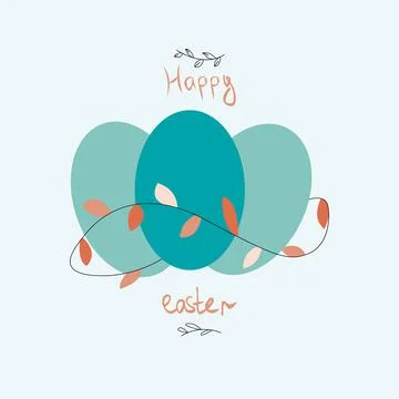 Happy Easter. Postcard in flat style. Three eggs 스톡 일러스트