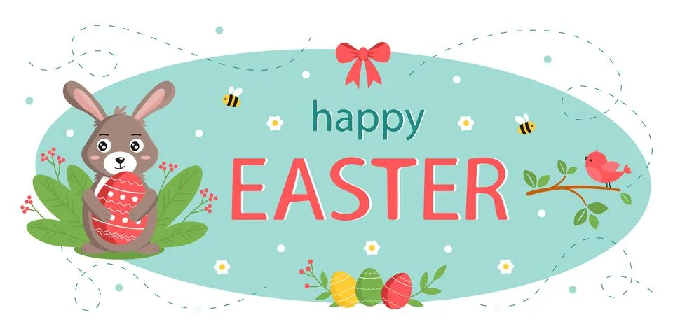 Happy Easter. Postcard or poster for the Easter holiday. Easter bunny Stock Illustration
