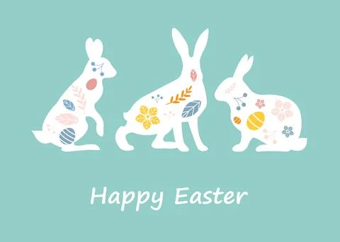 Happy Easter Postcard With Rabbits Stock Illustration