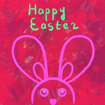 Happy Easter Postcard Simply Bunny on a red background 스톡 일러스트