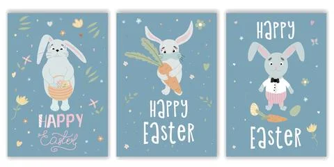 Happy Easter postcards. A set of vector Easter illustrations. Easter eggs Stock Illustration