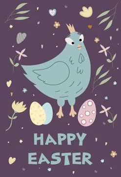 Happy Easter postcards. Vector Easter illustrations. Easter eggs, chiken. P.. Stock Illustration