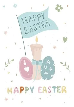 Happy Easter postcards. Vector Easter illustrations. Easter eggs, candle, l.. Stock Illustration