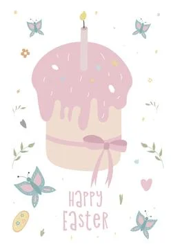 Happy Easter postcards. Vector Easter illustrations with Easter cake. Perfe.. Stock Illustration