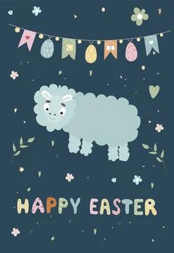 Happy Easter postcards. Vector Easter illustrations with Easter lamb. Perfe.. Stock Illustration