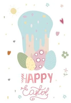 Happy Easter postcards. Vector Easter illustrations with Easter cake. Perfe.. Stock Illustration