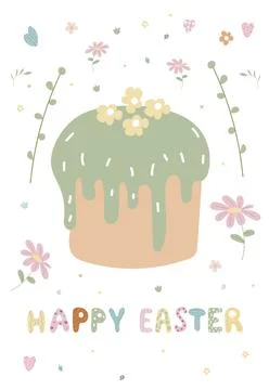 Happy Easter postcards. Vector Easter illustrations with Easter cake. Perfe.. Stock Illustration
