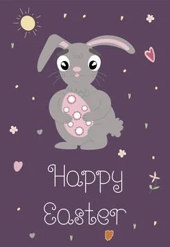 Happy Easter postcards. Vector illustrations Easter eggs, rabbit. Perfect f.. Stock Illustration