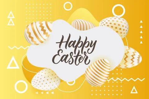 Happy Easter poster, banner with white frame and calligraphy lettering. Vecto Stock-Illustration