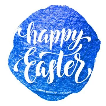 Happy Easter poster blue smear with calligraphy letteiring イラスト素材