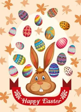 Happy Easter poster with bunny and eggs Stock Illustration