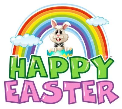 Happy Easter poster with bunny and rainbow Stock Illustration
