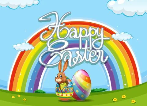 Happy Easter poster with bunny and egg Stock Illustration