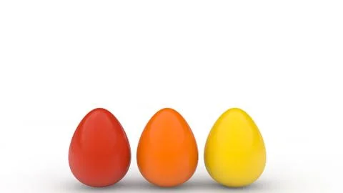 Happy easter poster, colored realistic eggs, white background, holiday card,  Stock Illustration