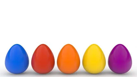 Happy easter poster, colored realistic eggs, white background, holiday card,  Stock Illustration