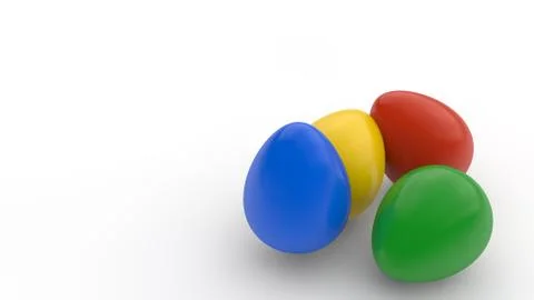 Happy easter poster, colored realistic eggs, white background, holiday card,  Stock Illustration