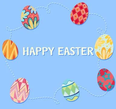 Happy Easter poster with decorated eggs Stock Illustration