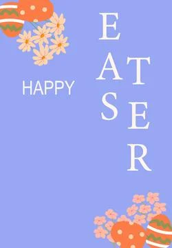 Happy easter poster design with floral and egg decorations Stock Illustration