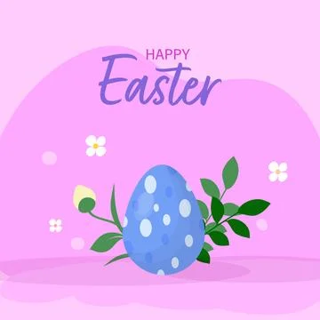 Happy Easter Poster Design with Printed Egg and Flower and Leaves on Pink B.. Stock Illustration