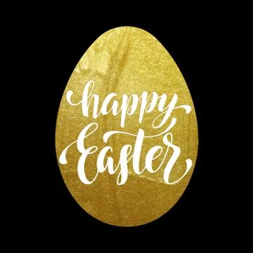 Happy Easter poster gold egg with calligraphy letteiring イラスト素材