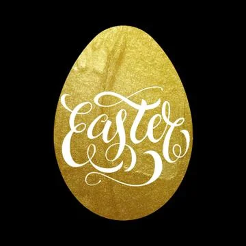 Happy Easter poster gold egg with calligraphy letteiring イラスト素材