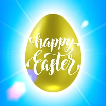 Happy Easter poster gold egg with calligraphy letteiring イラスト素材
