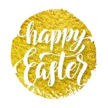 Happy Easter poster gold smear with calligraphy letteiring イラスト素材